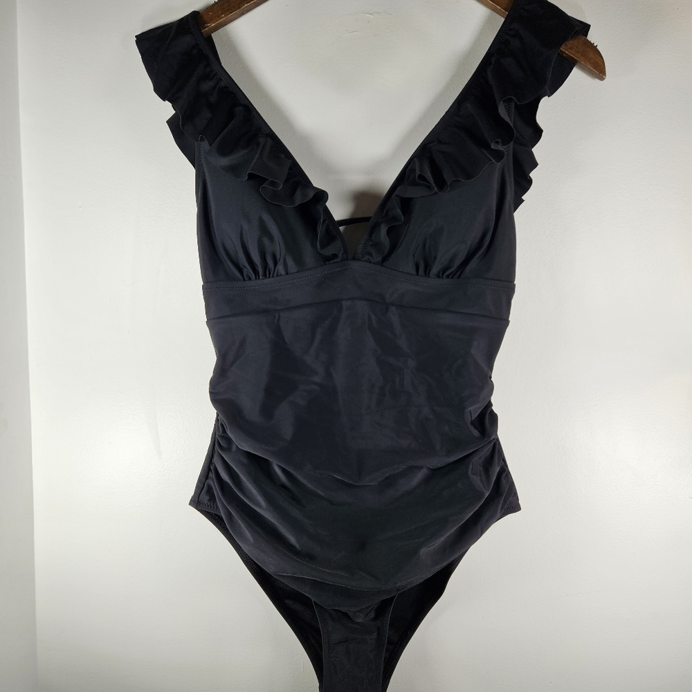Black Ruffle One Piece Swimsuit